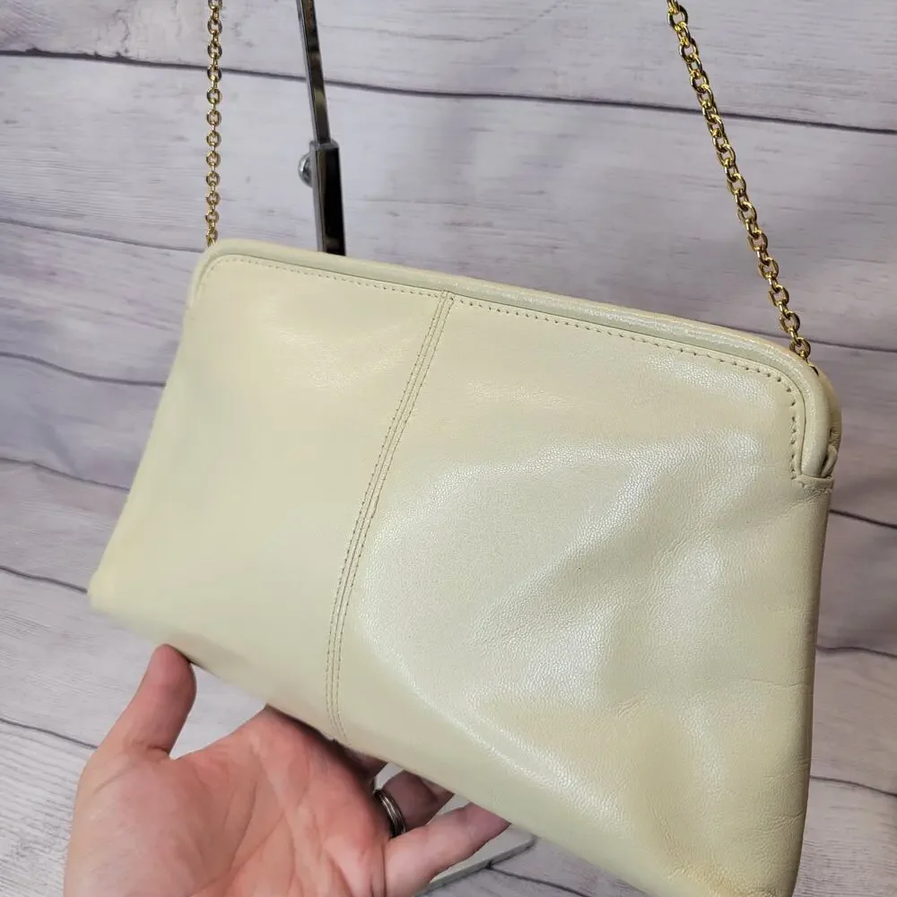 Koret Vintage 80s Ivory Leather Handbag with Gold Chain Strap